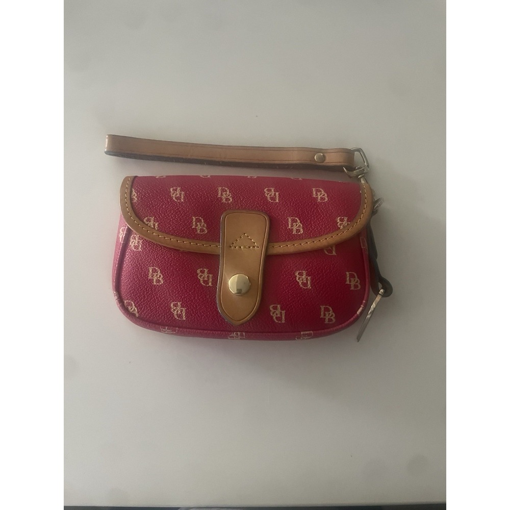 Dooney & Bourke Pink Y2K Monogram Canvas Wristlet Heart Charm Brown Leather